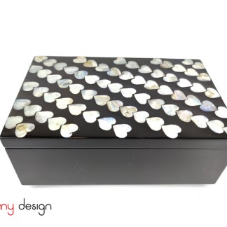 Black rectangle lacquer box with heart pattern 15*26 cm